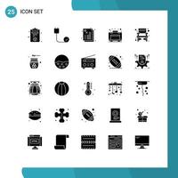 Pack of 25 Modern Solid Glyphs Signs and Symbols for Web Print Media such as beauty camping medicine chair luggage Editable Vector Design Elements