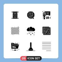9 Universal Solid Glyph Signs Symbols of rainy cloud microphone pattern decoration Editable Vector Design Elements
