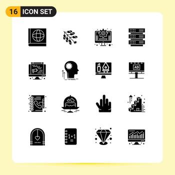 Paquete de glifos sólidos de 16 interfaces de usuario de signos y símbolos modernos de elementos de diseño de vectores editables de la red de altavoces de marketing web creativo