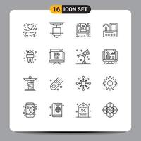 Pictogram Set of 16 Simple Outlines of radio signal light device monitor Editable Vector Design Elements