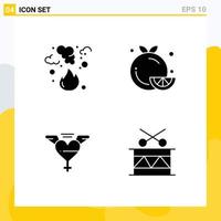 Pictogram Set of 4 Simple Solid Glyphs of burn orange pollution food wings Editable Vector Design Elements