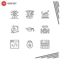 Modern Set of 9 Outlines and symbols such as graduation hat academic mobile fry breakfast Editable Vector Design Elements