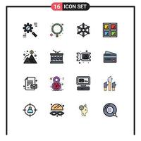 Universal Icon Symbols Group of 16 Modern Flat Color Filled Lines of mountain achievement boat window construction Editable Creative Vector Design Elements