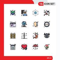 Universal Icon Symbols Group of 16 Modern Flat Color Filled Lines of calendar charge network love business Editable Creative Vector Design Elements