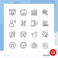 Group of 16 Modern Outlines Set for user edit printer zoom find Editable Vector Design Elements