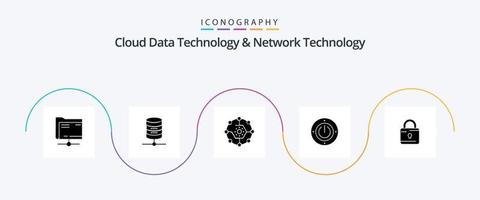 Cloud Data Technology And Network Technology Glyph 5 Icon Pack Including louck . power. computing. energy. share vector