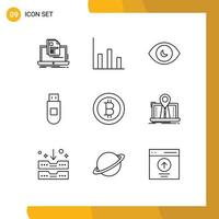 9 Thematic Vector Outlines and Editable Symbols of navigation bitcoin eye data usb Editable Vector Design Elements