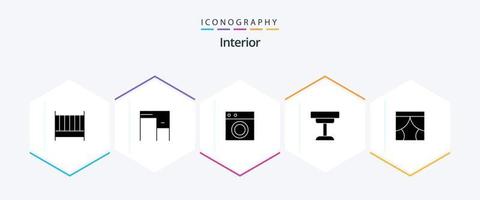 paquete interior de iconos de 25 glifos que incluye mesa. mueble. recopilación. escritorio. Lavado vector