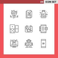 Universal Icon Symbols Group of 9 Modern Outlines of play calendar bottle dominoes casino Editable Vector Design Elements