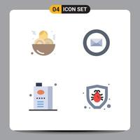 Group of 4 Flat Icons Signs and Symbols for spaghetti fruit mail and bug Editable Vector Design Elements