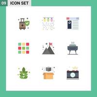 Set of 9 Commercial Flat Colors pack for business shape string grid website Editable Vector Design Elements