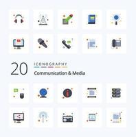 20 Communication And Media Flat Color icon Pack like storage database faq invoice invitation vector