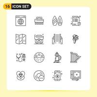 Set of 16 Commercial Outlines pack for location map snowboard report hospital Editable Vector Design Elements