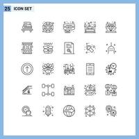 Group of 25 Lines Signs and Symbols for value diamond data night love Editable Vector Design Elements