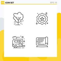 Set of 4 Modern UI Icons Symbols Signs for tree camp nature label caravan Editable Vector Design Elements