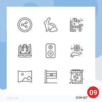 Pictogram Set of 9 Simple Outlines of optimization laud play woofer support Editable Vector Design Elements