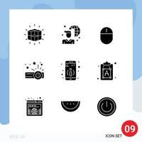 Editable Vector Line Pack of 9 Simple Solid Glyphs of detail presentation network device hardware Editable Vector Design Elements