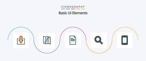 Basic Ui Elements Line Filled Flat 5 Icon Pack Including phone. cell. text. find. search vector