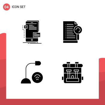 4 Thematic Vector Solid Glyphs and Editable Symbols of frontend computers phone file gadget Editable Vector Design Elements