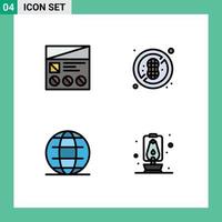 Modern Set of 4 Filledline Flat Colors Pictograph of fi internet ui healthy world Editable Vector Design Elements