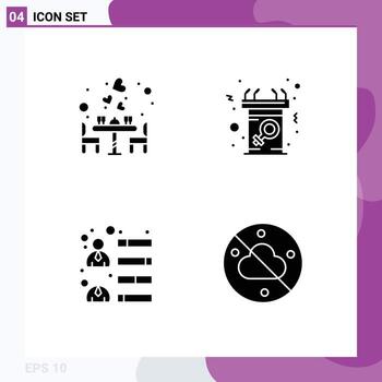 Conjunto de 4 glifos sólidos universales para aplicaciones web y móviles par de elementos de diseño de vectores editables para el desarrollo de la comunicación alimentaria del habla