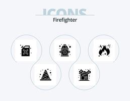 Firefighter Glyph Icon Pack 5 Icon Design. flame. danger. firehouse. water. fire vector