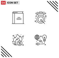 4 Creative Icons Modern Signs and Symbols of book metal open book bell cyber monday Editable Vector Design Elements