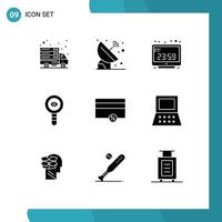 9 Thematic Vector Solid Glyphs and Editable Symbols of laboratory chemical space biology computer time Editable Vector Design Elements