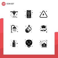 Set of 9 Modern UI Icons Symbols Signs for jewelry shower combustible sauna science Editable Vector Design Elements