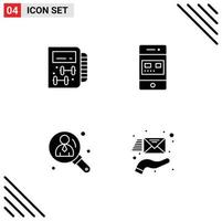 Set of 4 Commercial Solid Glyphs pack for fitness business planning online user Editable Vector Design Elements