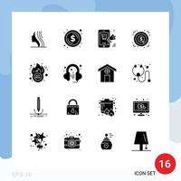 Pack of 16 Modern Solid Glyphs Signs and Symbols for Web Print Media such as cyber money promotion achievement online Editable Vector Design Elements