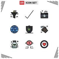 Mobile Interface Filledline Flat Color Set of 9 Pictograms of locked design photography internet world Editable Vector Design Elements