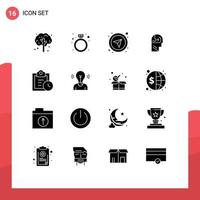 Solid Glyph Pack of 16 Universal Symbols of tasks head compass mind learning Editable Vector Design Elements