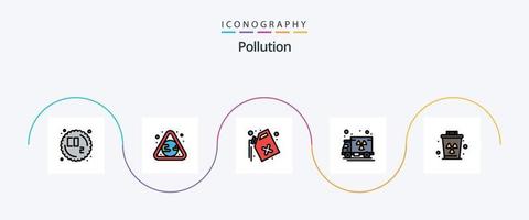 la línea de contaminación llenó el paquete de iconos flat 5 que incluye basura. basura. gas. medioambiente. polución vector