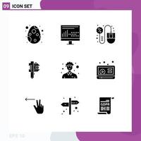 Modern Set of 9 Solid Glyphs Pictograph of small accuracy statistics measuring mouse Editable Vector Design Elements