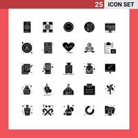 Mobile Interface Solid Glyph Set of 25 Pictograms of gadget plate time kneef hotel Editable Vector Design Elements