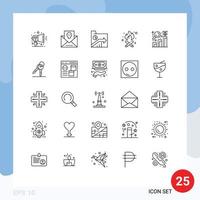 25 User Interface Line Pack of modern Signs and Symbols of research fire mail camping graph Editable Vector Design Elements