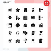 paquete de 25 signos y símbolos de glifos sólidos modernos para medios de impresión web, como subastas de martillos, tarjetas de crédito, personas que encuentran elementos de diseño de vectores editables
