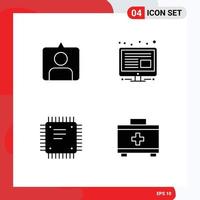 Group of 4 Solid Glyphs Signs and Symbols for contac motherboard content chip bag Editable Vector Design Elements