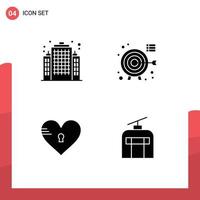 Universal Icon Symbols Group of 4 Modern Solid Glyphs of building heart darts focus like Editable Vector Design Elements