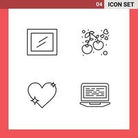 Set of 4 Modern UI Icons Symbols Signs for interior favorite berry heart laptop Editable Vector Design Elements