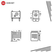 Modern Set of 4 Filledline Flat Colors Pictograph of board usa account american book pencil Editable Vector Design Elements