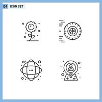4 User Interface Line Pack of modern Signs and Symbols of farming information sunflower wheel science Editable Vector Design Elements