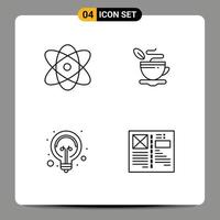 4 User Interface Line Pack of modern Signs and Symbols of atom idea science hot tips Editable Vector Design Elements