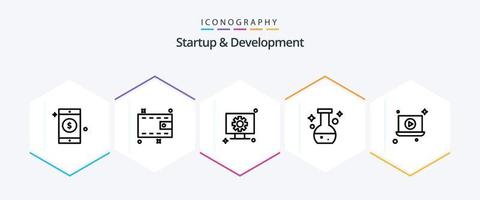 Startup And Develepment 25 Line icon pack including . play. setting. laptop. lab vector