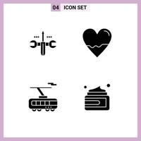 Modern Set of 4 Solid Glyphs Pictograph of cloud clever toolings heart train Editable Vector Design Elements