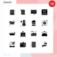 Mobile Interface Solid Glyph Set of 16 Pictograms of help contact security communication up Editable Vector Design Elements