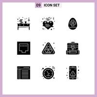 9 Universal Solid Glyph Signs Symbols of pollution port love ethernet easter Editable Vector Design Elements