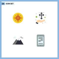 Group of 4 Flat Icons Signs and Symbols for compass cross navigator hand nature Editable Vector Design Elements