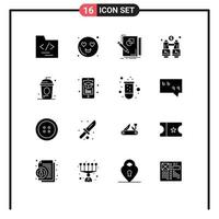 Modern Set of 16 Solid Glyphs and symbols such as drink cake design locate explore Editable Vector Design Elements